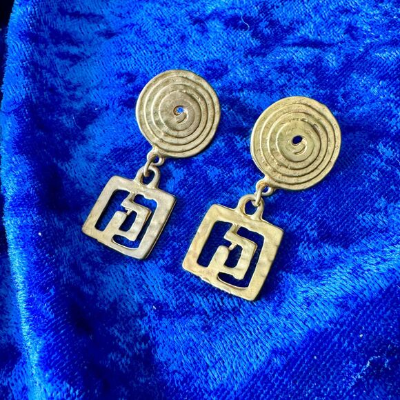 Paco Rabanne Gold Stamped Metal Earrings - Picture 1 of 5